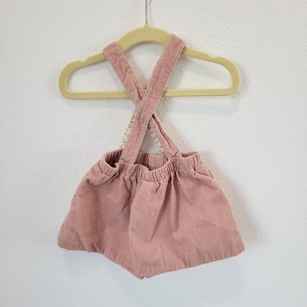 Carter’s Baby Girl Pink Corduroy Suspender Skirt Floral‎ Kitty 12M